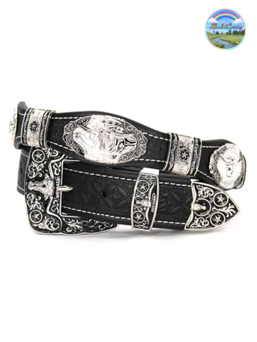 Genuine Leather Western Concho Belt - Silver Star Buckle